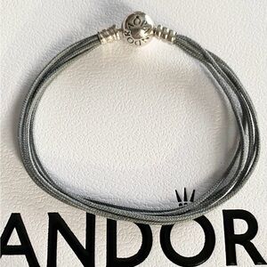 Authentic Pandora Sterling Silver Clasp Multistrand Grey Bracelet ~ Size 7.1